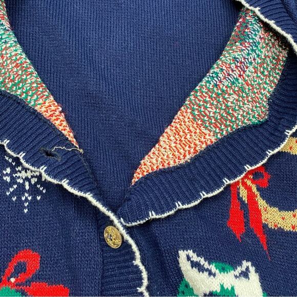 Vintage Grandma Christmas Wreath Sweater Cardigan Nutcracker Large 90's - Picture 7 of 7
